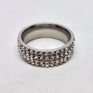 Bling Three Row Flat Ring Silver Tone Fashion Jewelry Size 10